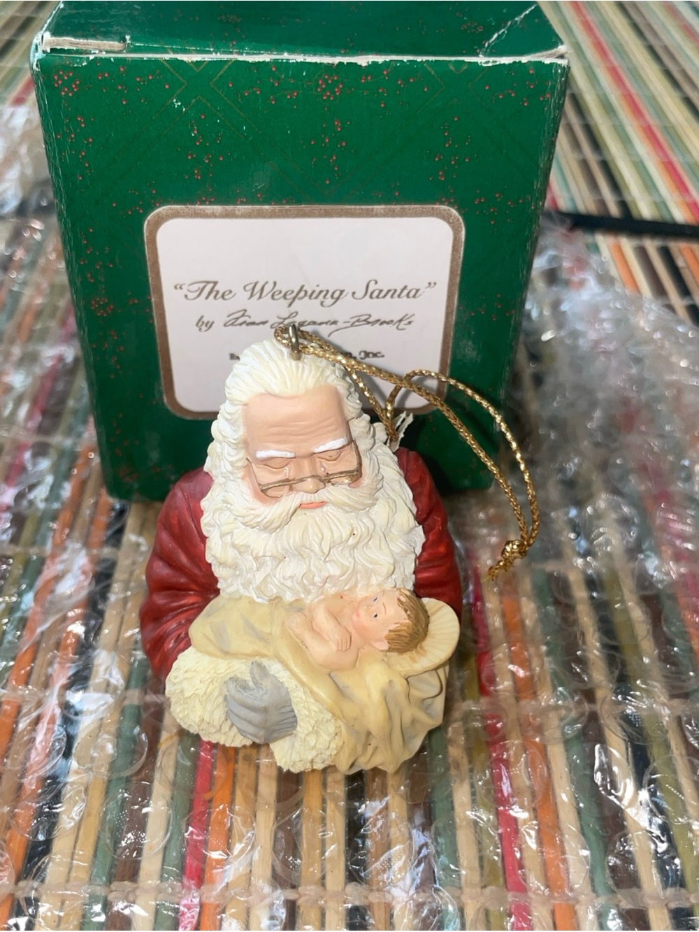 The Weeping Santa Ornament - Red and Cream Holiday Figurine VTG